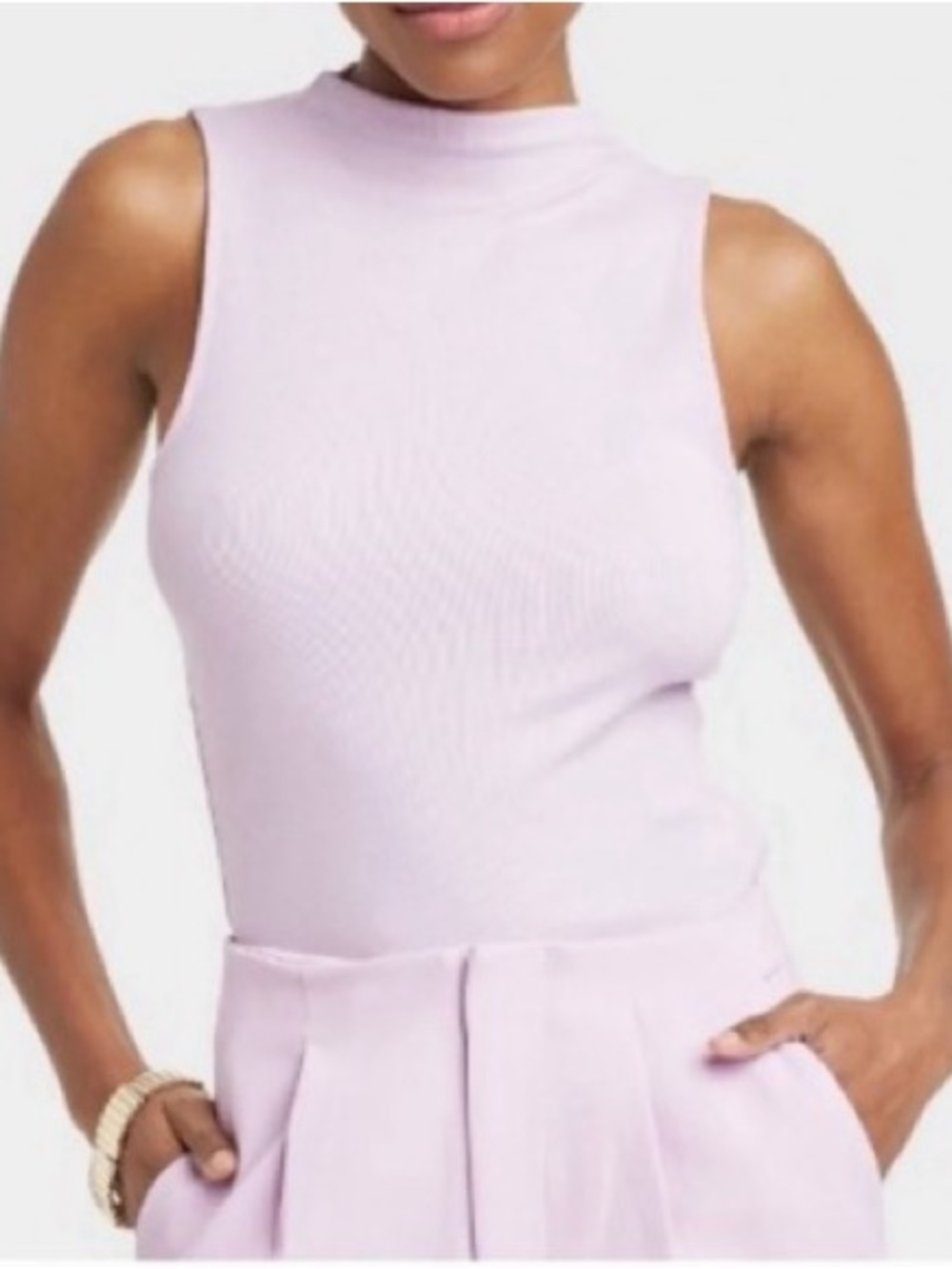 A New Day Lilac Ribbed Sleeveless Mockneck T-shirt